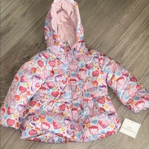 Little Beginnings Baby Girls White Hooded Puffer Jacket with Hearts 2T